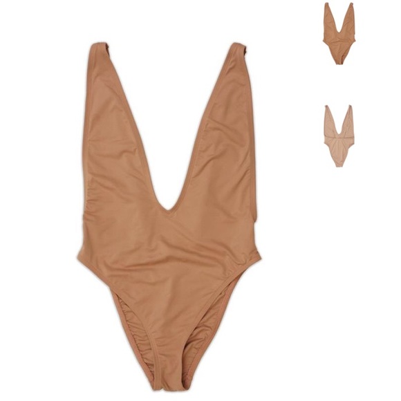 Natural Low V-Neck Cheeky One Piece Swimsuit - Picture 2 of 4